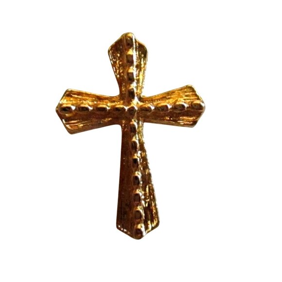 NOS NWOT TINY Goldtone 6/8" Crucifix Cross True Vtg 70s pin pinback - Picture 1 of 5